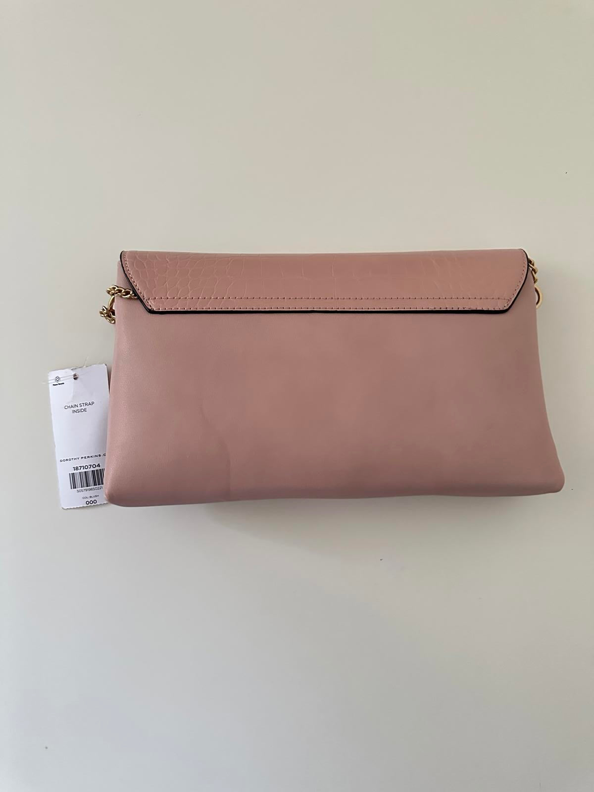 DP Accessories Pink Envelope Clutch Bag with Gold Chain Strap