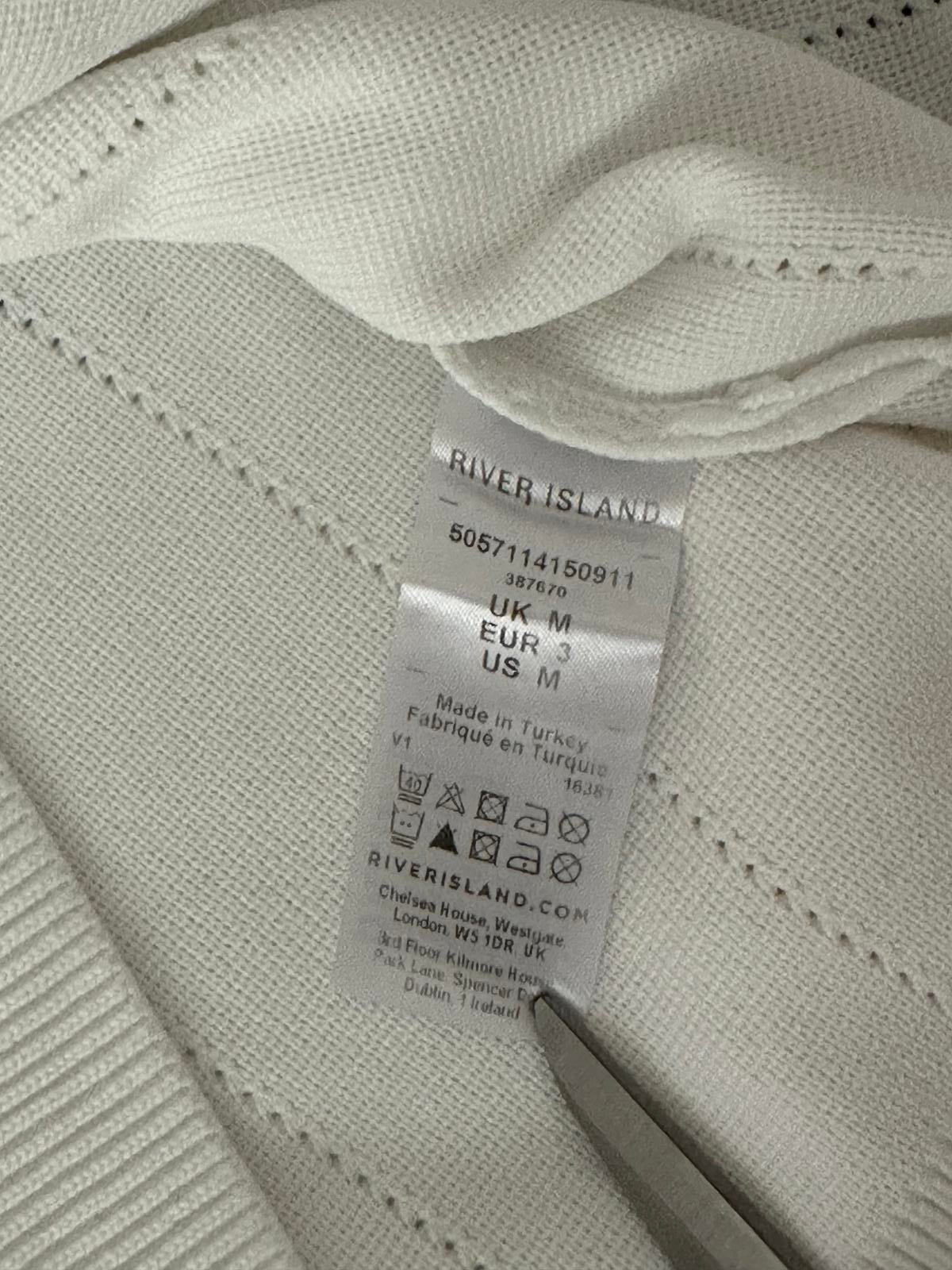 River Island White Ribbed Slim Fit Short Sleeve T-Shirt – Men's Size M
