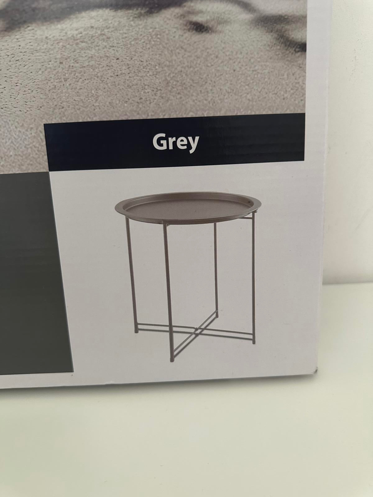 Belavi Grey Tray Top Table – Foldable & Stylish Metal Side Table