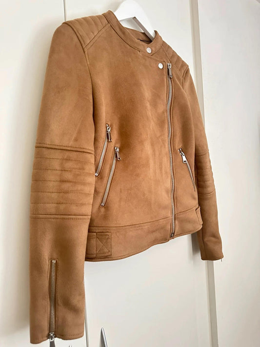 Stylish Tan Suede Biker Jacket