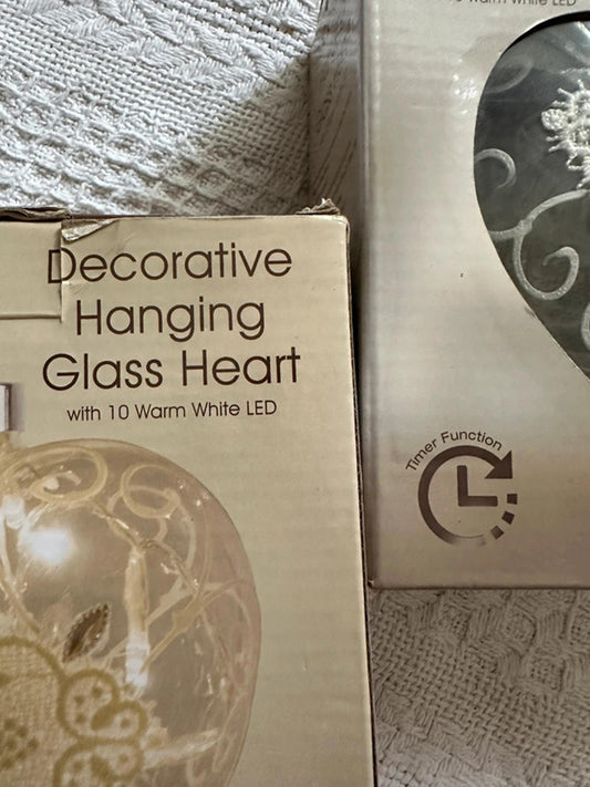 Decorative Hanging Glass Heart with 10 Warm White LEDs