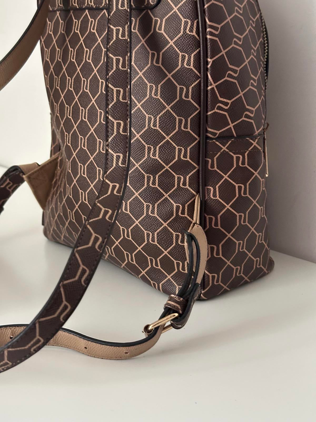 River Island Brown Monogram Backpack with Snake Print Detail