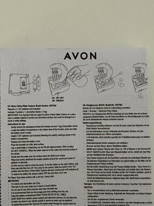 Avon Moon Chime Water Feature – Battery Operated Decorative Fountain with Chimes