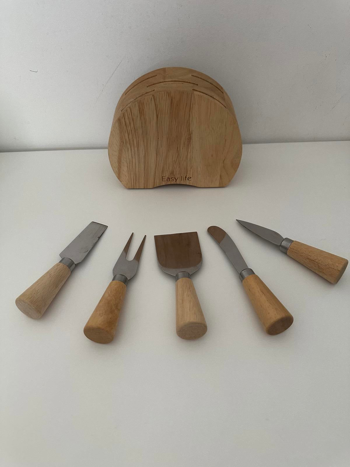 Elegant Cheese Knife Set with Wooden Holder