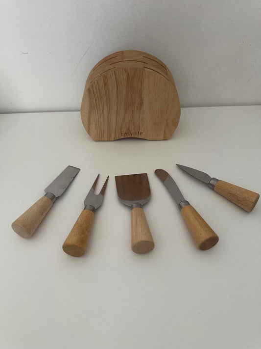 Elegant Cheese Knife Set with Wooden Holder