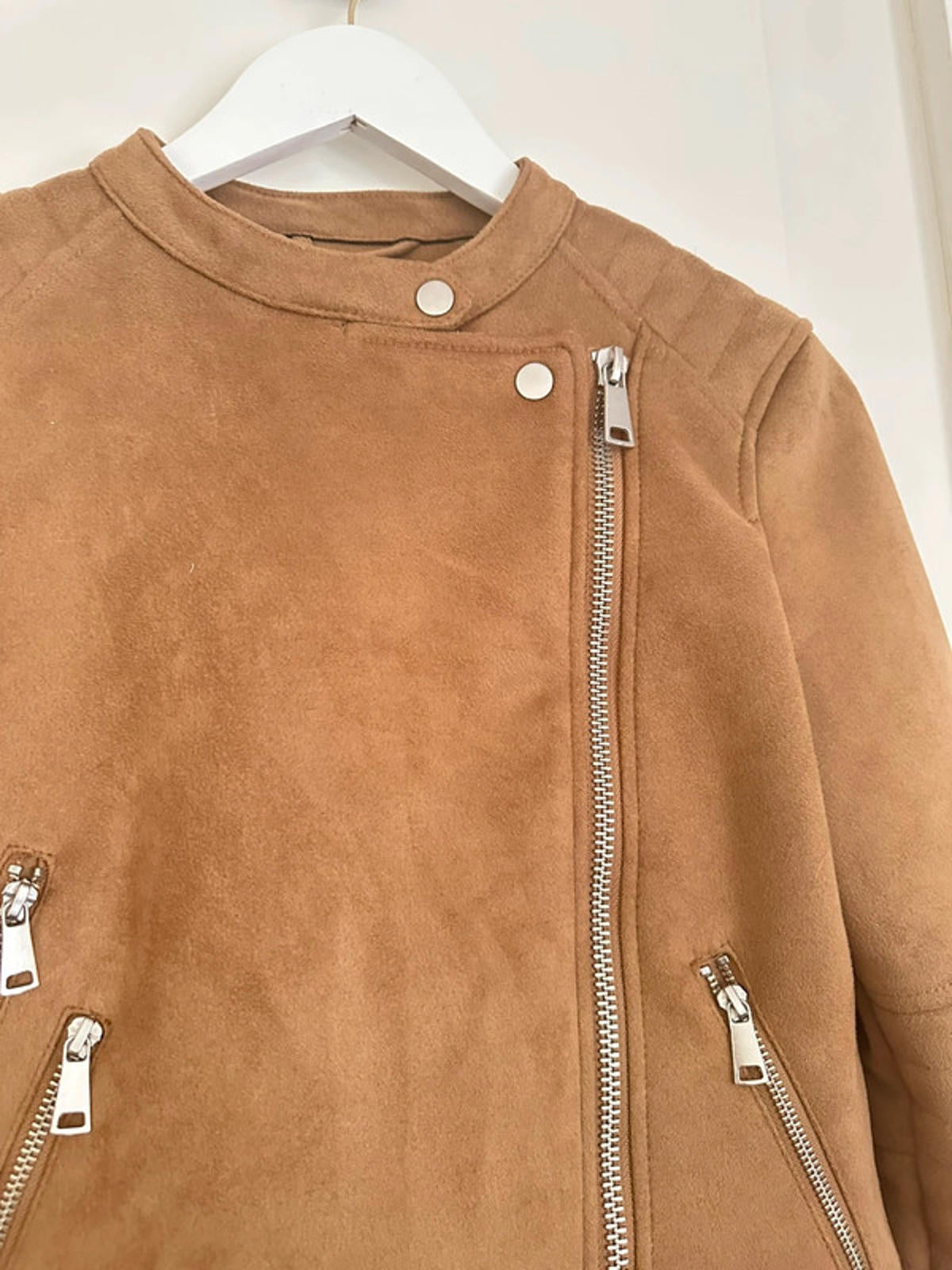 Stylish Tan Suede Biker Jacket