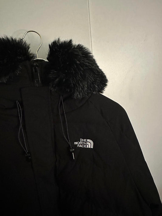 The North Face Black Puffer Jacket with Faux Fur Hood – Size L