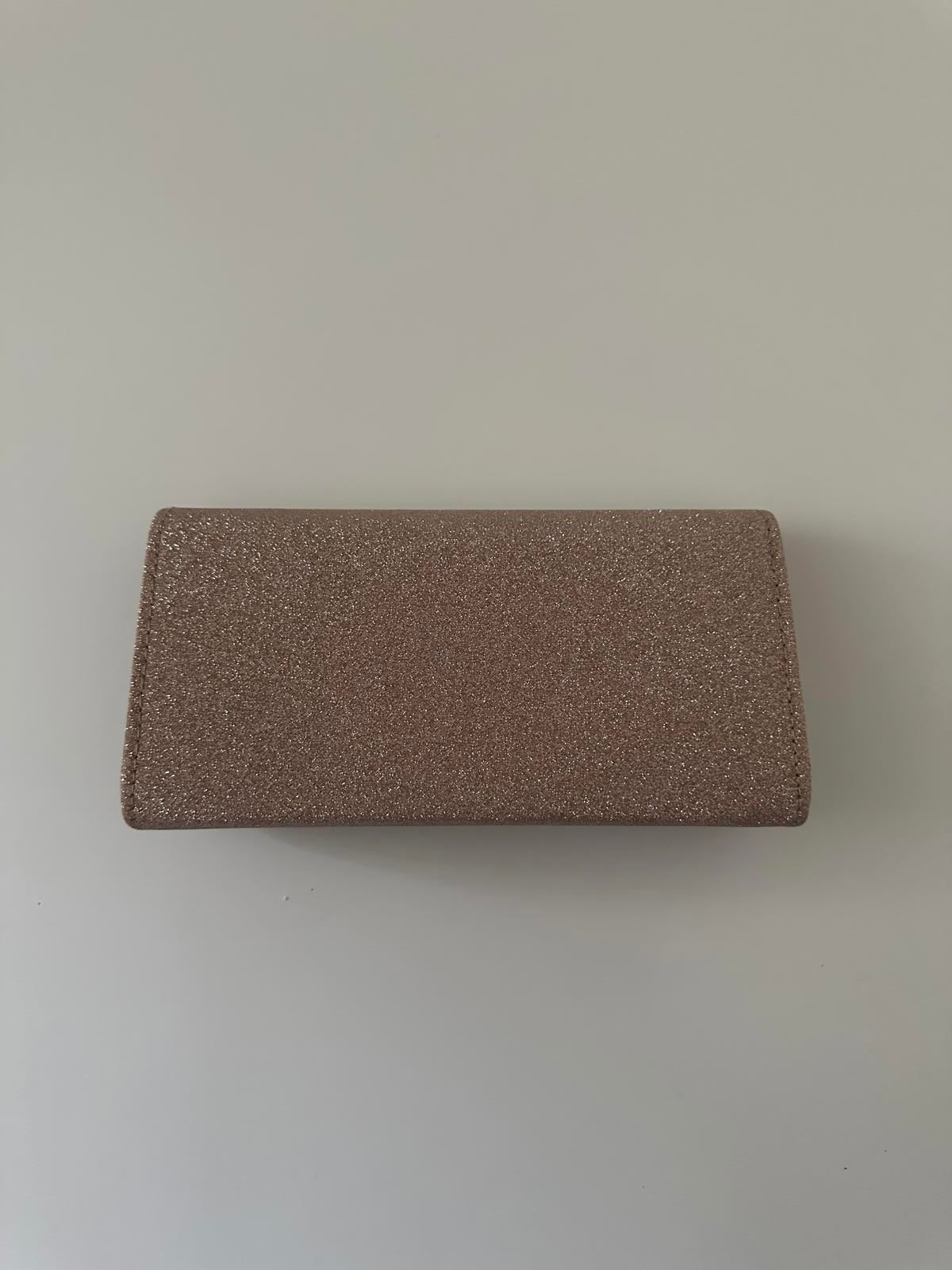 Quiz Rose Gold Glitter Envelope Clutch Bag with Chain Strap