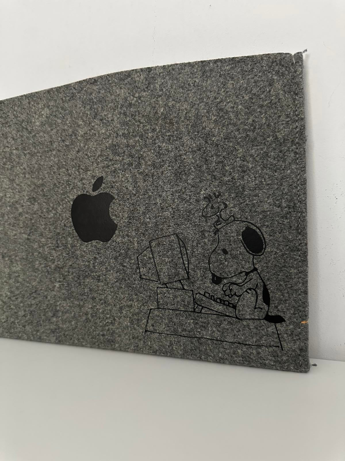 Apple Grey Felt Laptop Protective Sleeve Case with Snoopy Print