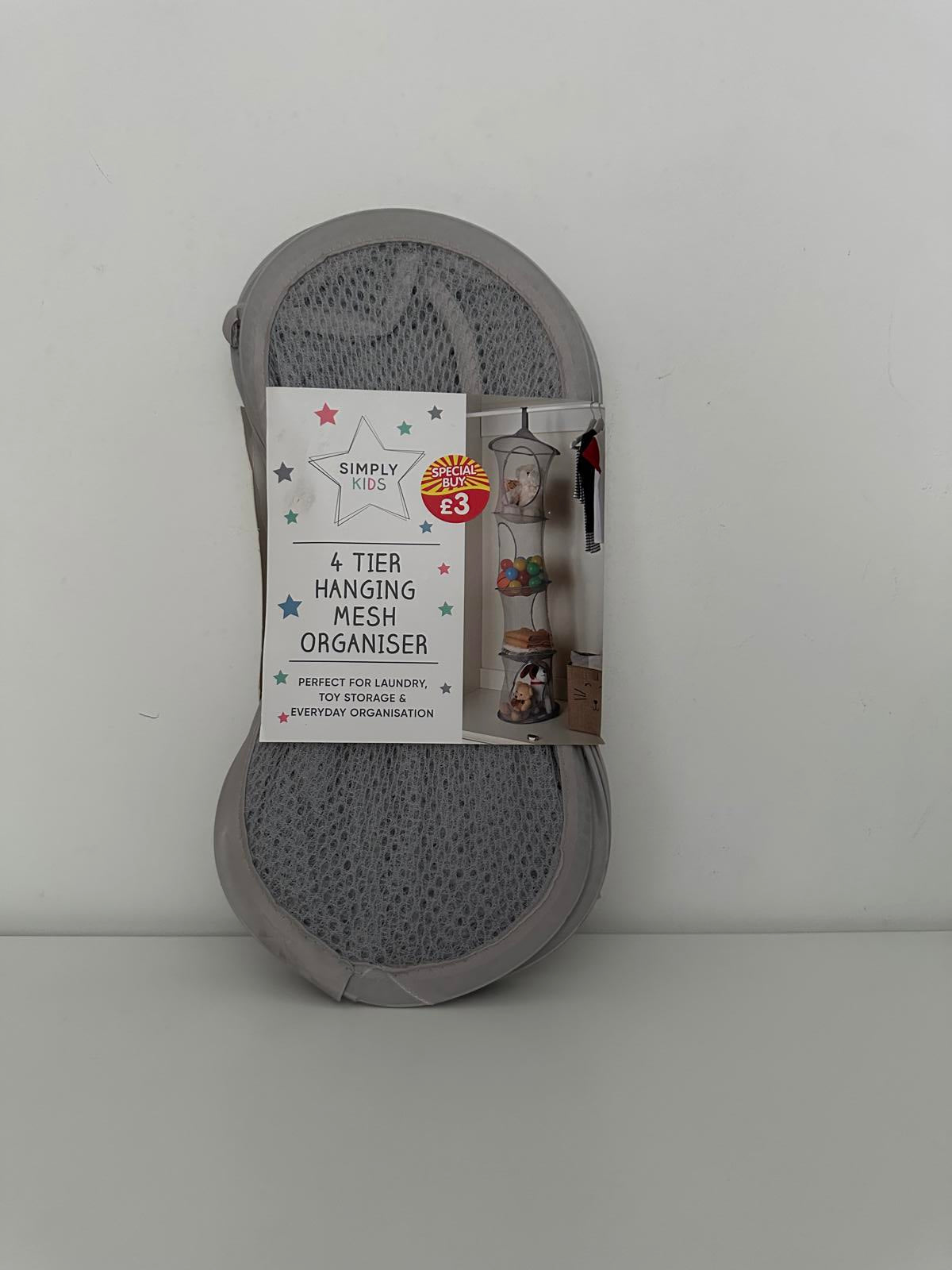 Simply Kids 4 Tier Hanging Mesh Organiser – Grey Storage Solution