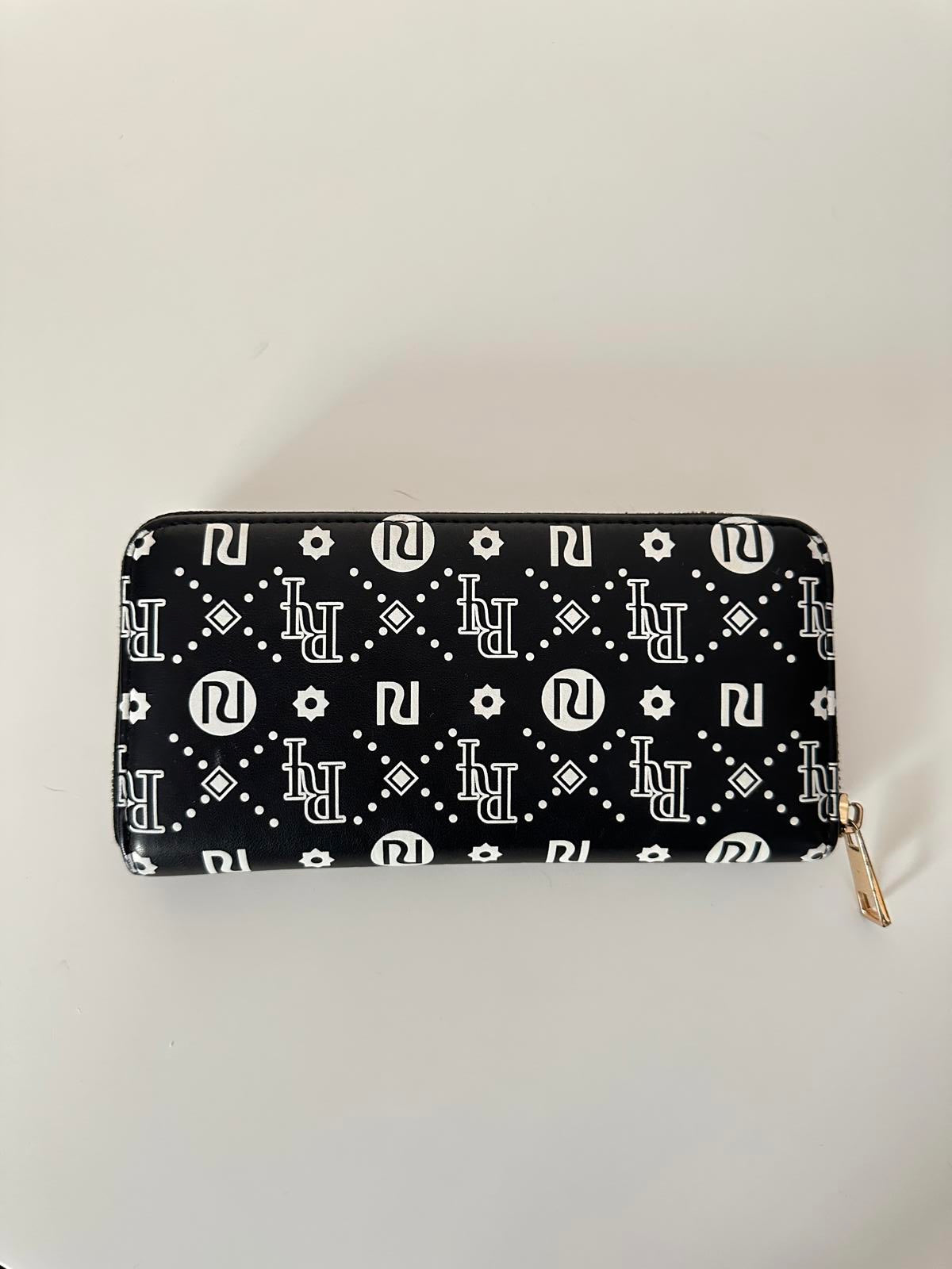 River Island Black & White Monogram Zip-Around Purse