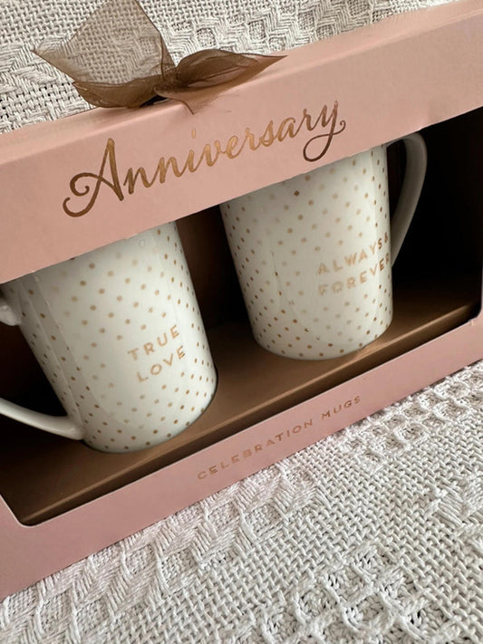 Anniversary Celebration Mugs Set – True Love & Always Forever
