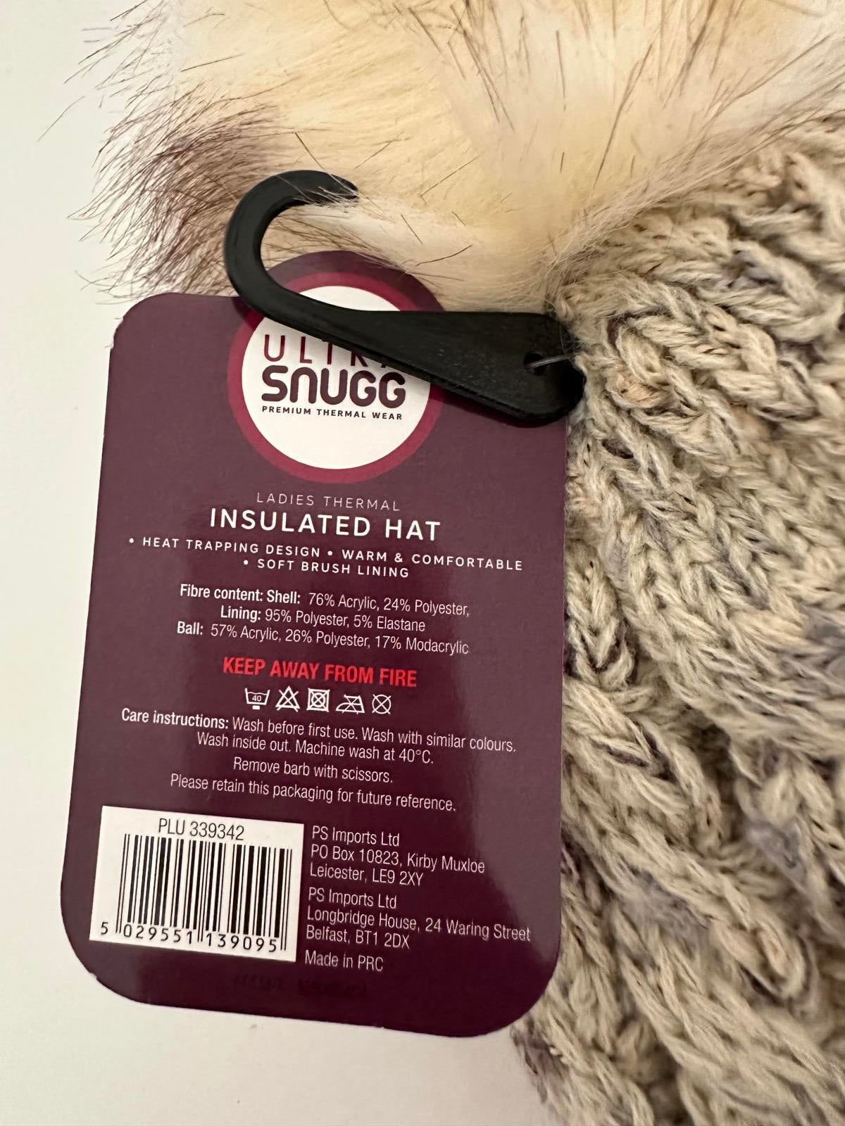 Ultra Snugg Ladies Thermal Insulated Hat with Faux Fur Pom Pom