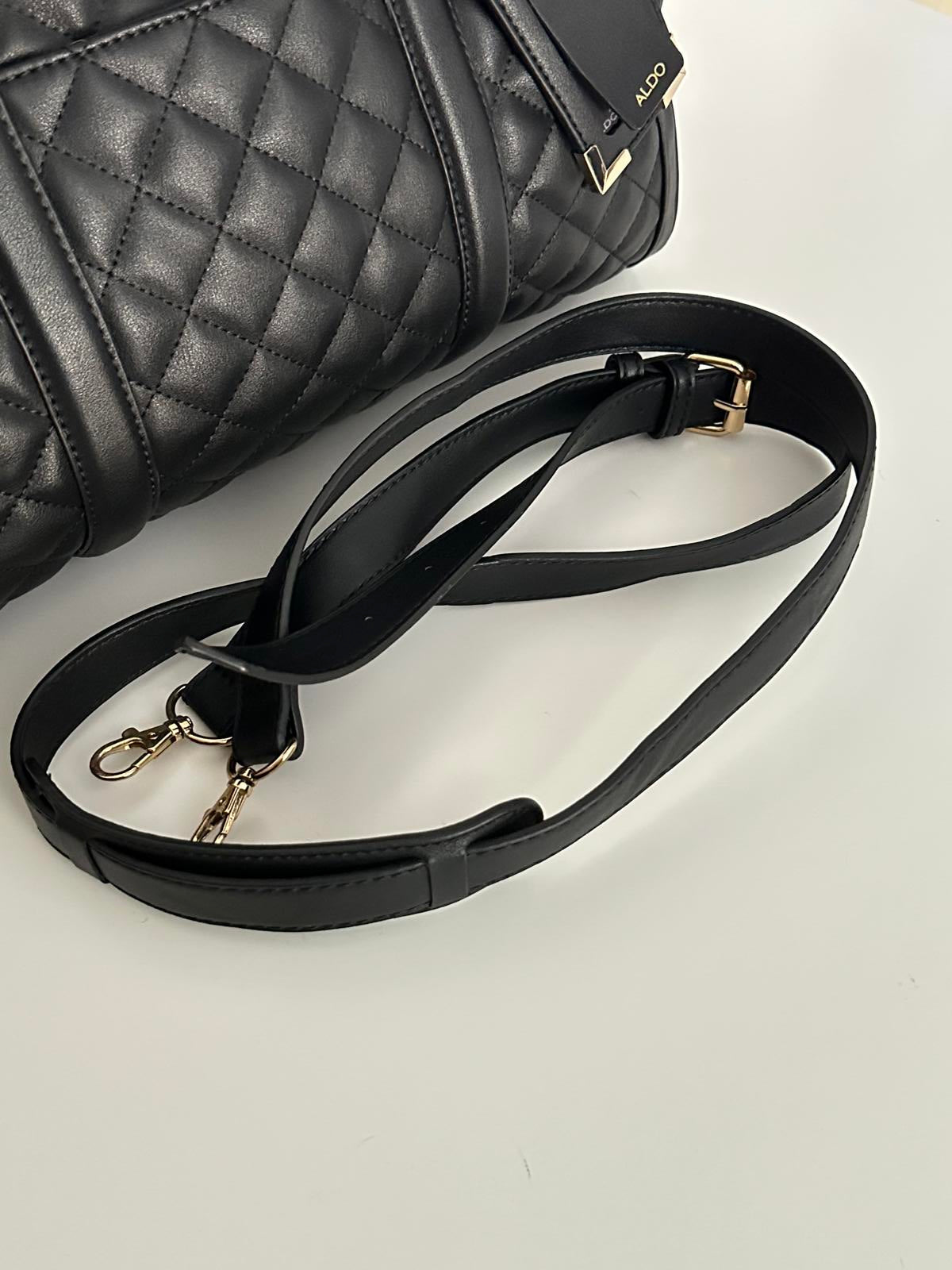 ALDO Scarba Quilted Black Weekend Duffel Bag – l Holdall with Gold Hardware