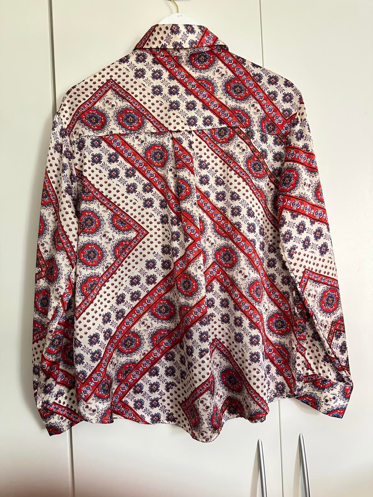 Zara Printed Long Sleeve Satin Shirt – Boho Retro Style