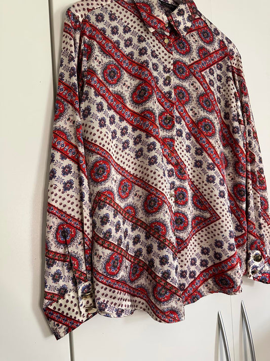 Zara Printed Long Sleeve Satin Shirt – Boho Retro Style