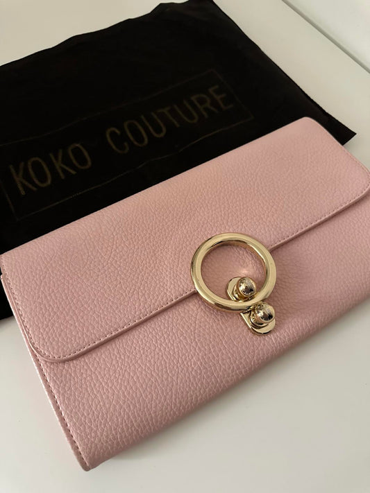 Koko Couture Pink Clutch Bag with Gold Ring Detail