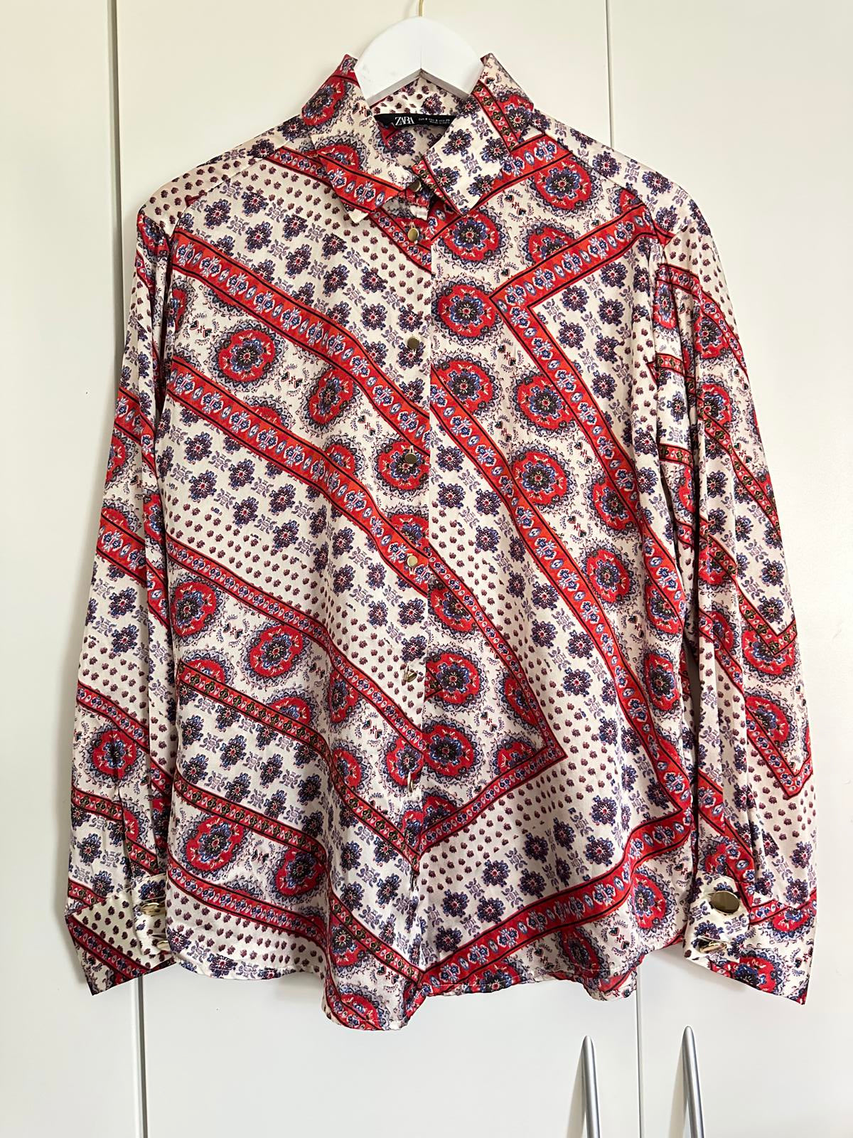 Zara Printed Long Sleeve Satin Shirt – Boho Retro Style