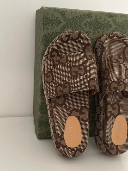 Gucci GG Canvas Platform Slides – Brown Monogram