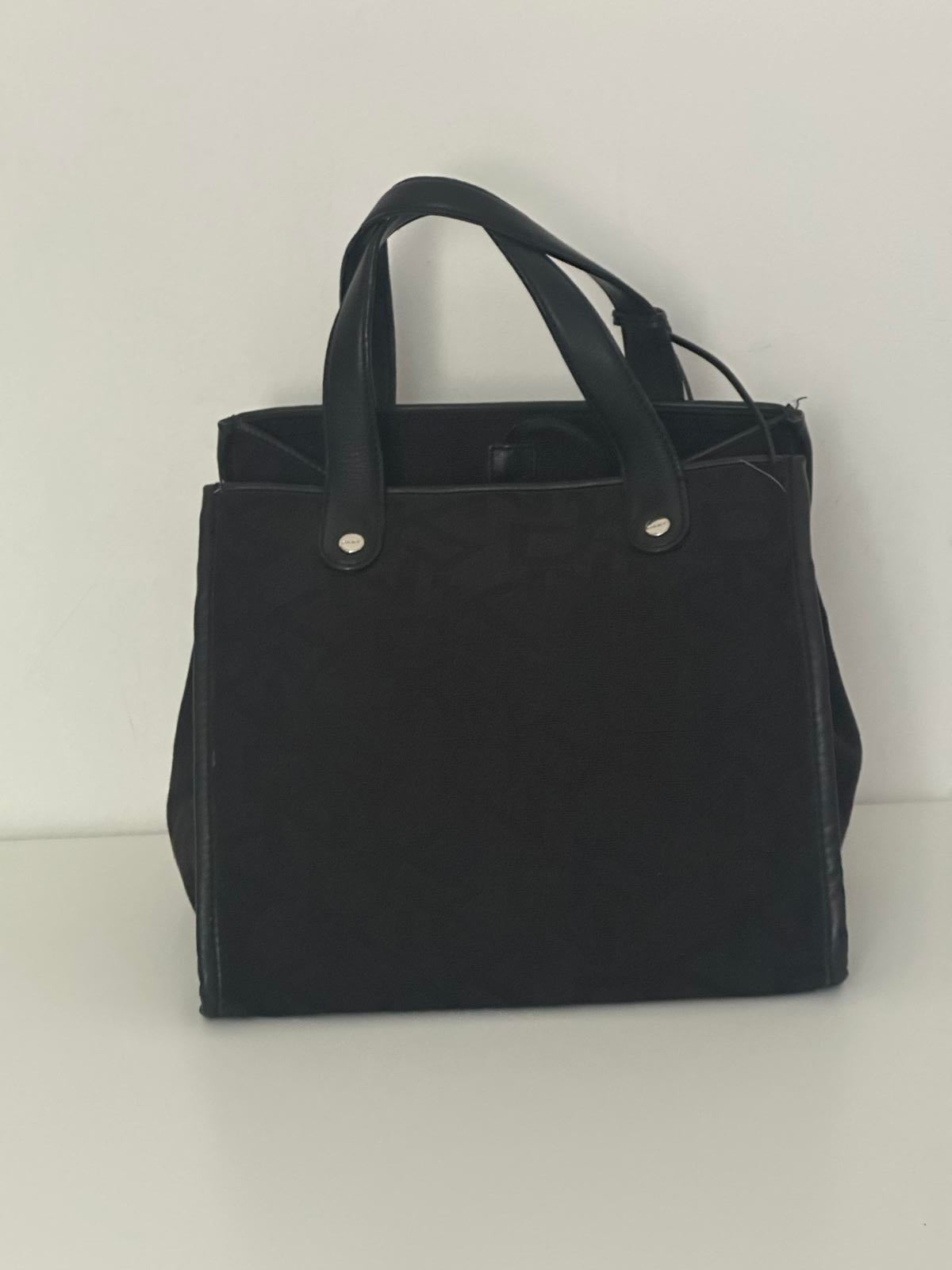 DKNY Black Monogram Tote Bag with Faux Leather Handles & Pouch