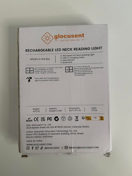 Glocusent Rechargeable LED Neck Reading Light – Hands-Free & Adjustable
