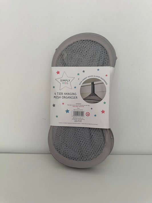 Simply Kids 4 Tier Hanging Mesh Organiser – Grey Storage Solution