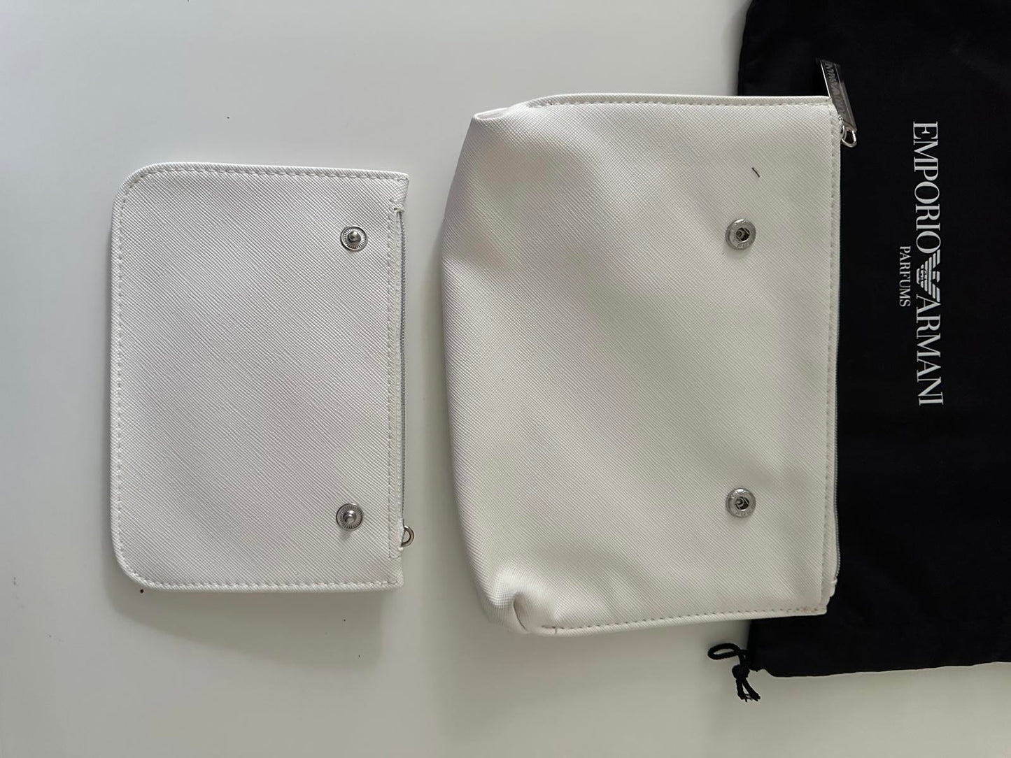 Emporio Armani White Cosmetic Pouch with Detachable Front Pocket & Dust Bag