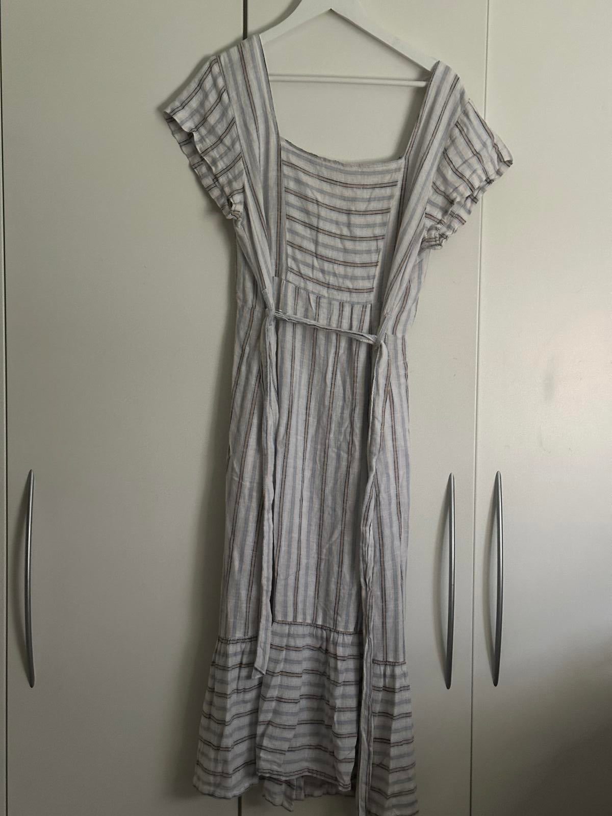 Next Striped Linen Blend Midi Dress with Buttons โ Size 14