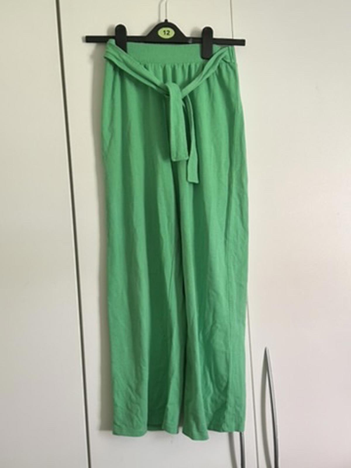 ZARA Girls Green Wide-Leg Trousers with Tie Belt – Age 11-12