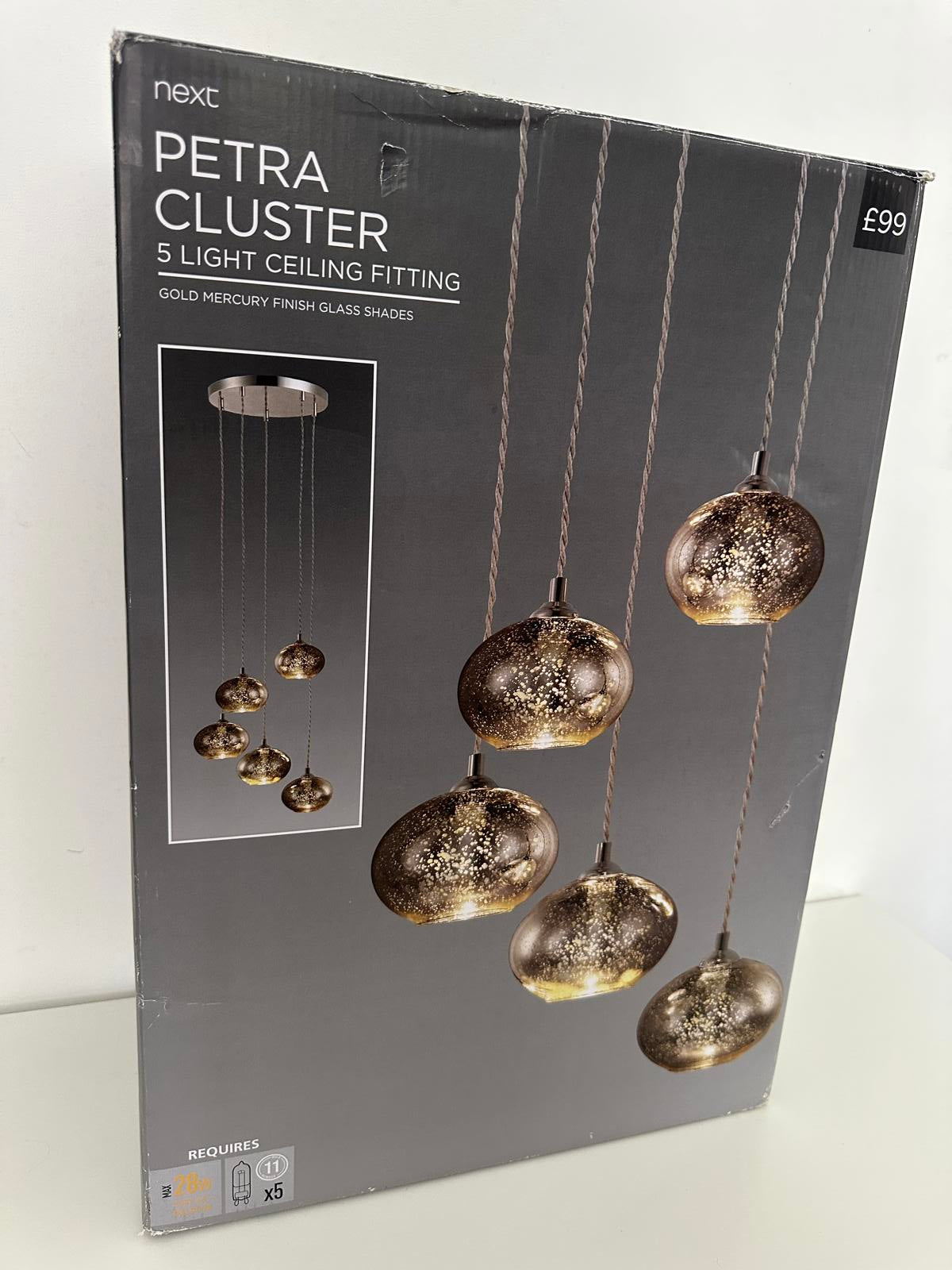 Next Petra Cluster 5 Light Ceiling Fitting – Gold Mercury Finish