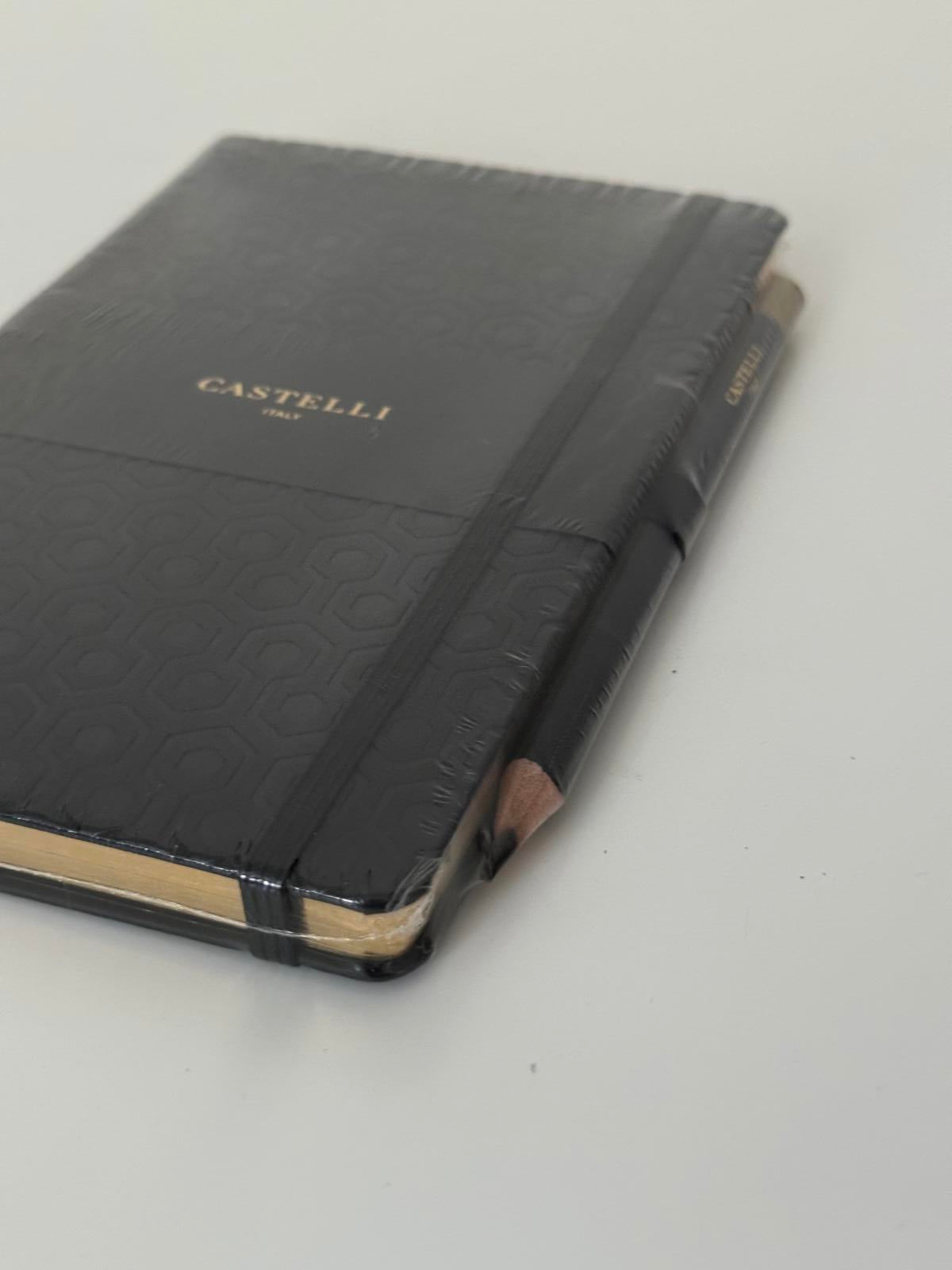Castelli Italy Honeycomb Ruled Notebook – Black & Gold Luxury Design