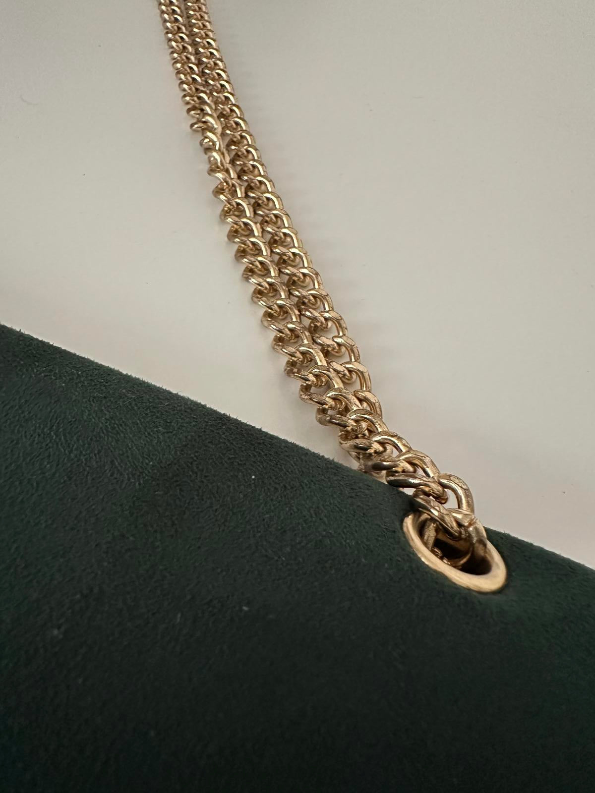 New Look Dark Green Suede Shoulder Bag with Gold Chain Strap