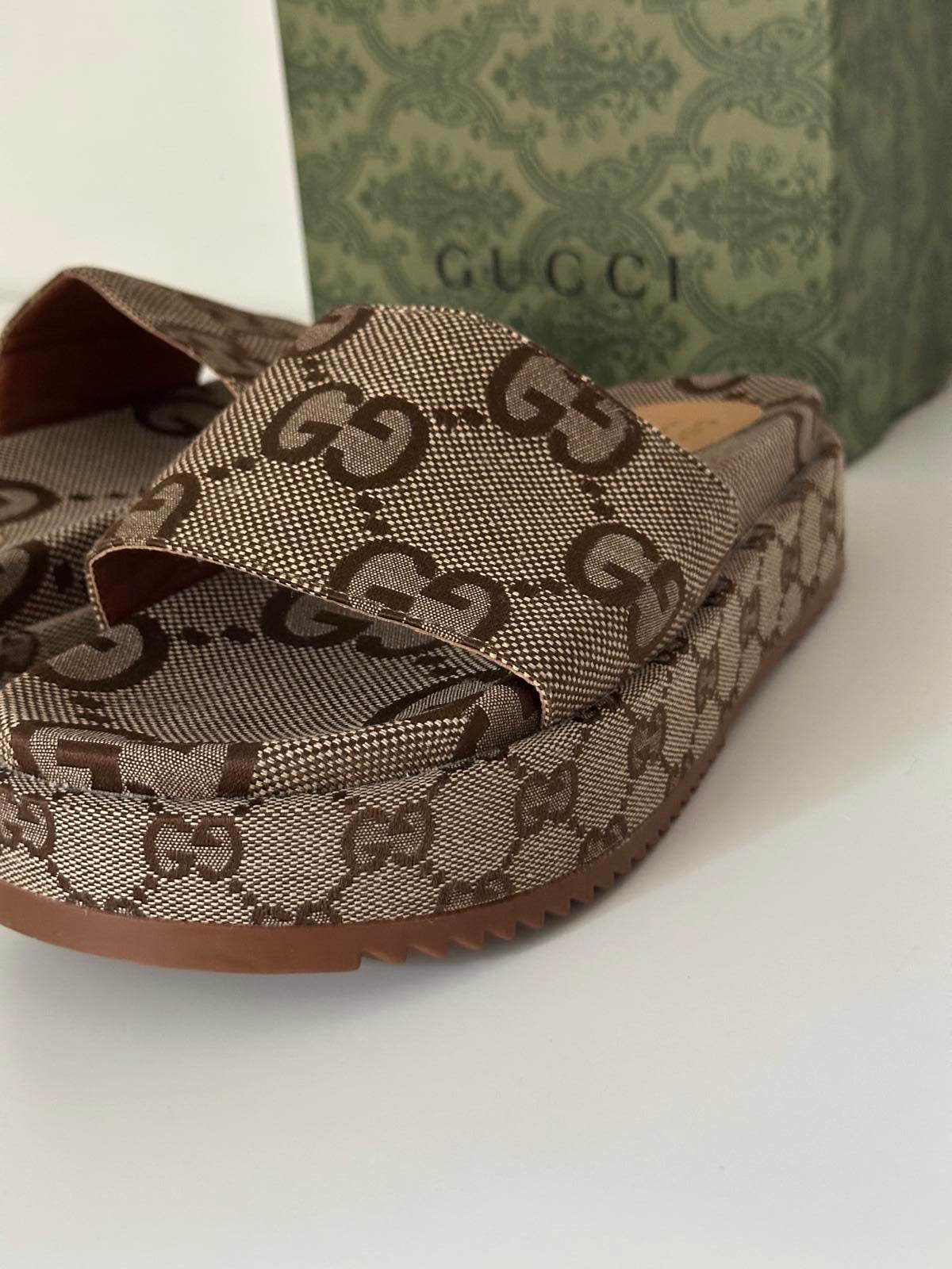 Gucci GG Canvas Platform Slides – Brown Monogram