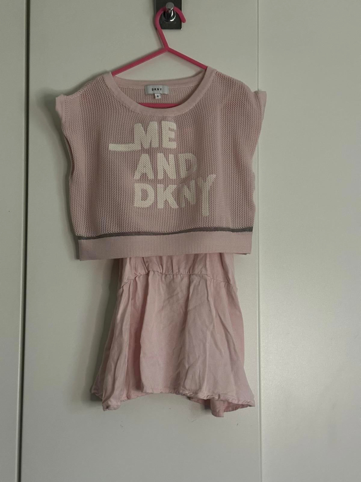 DKNY Girls Pink Layered Dress & Mesh Crop Top Set