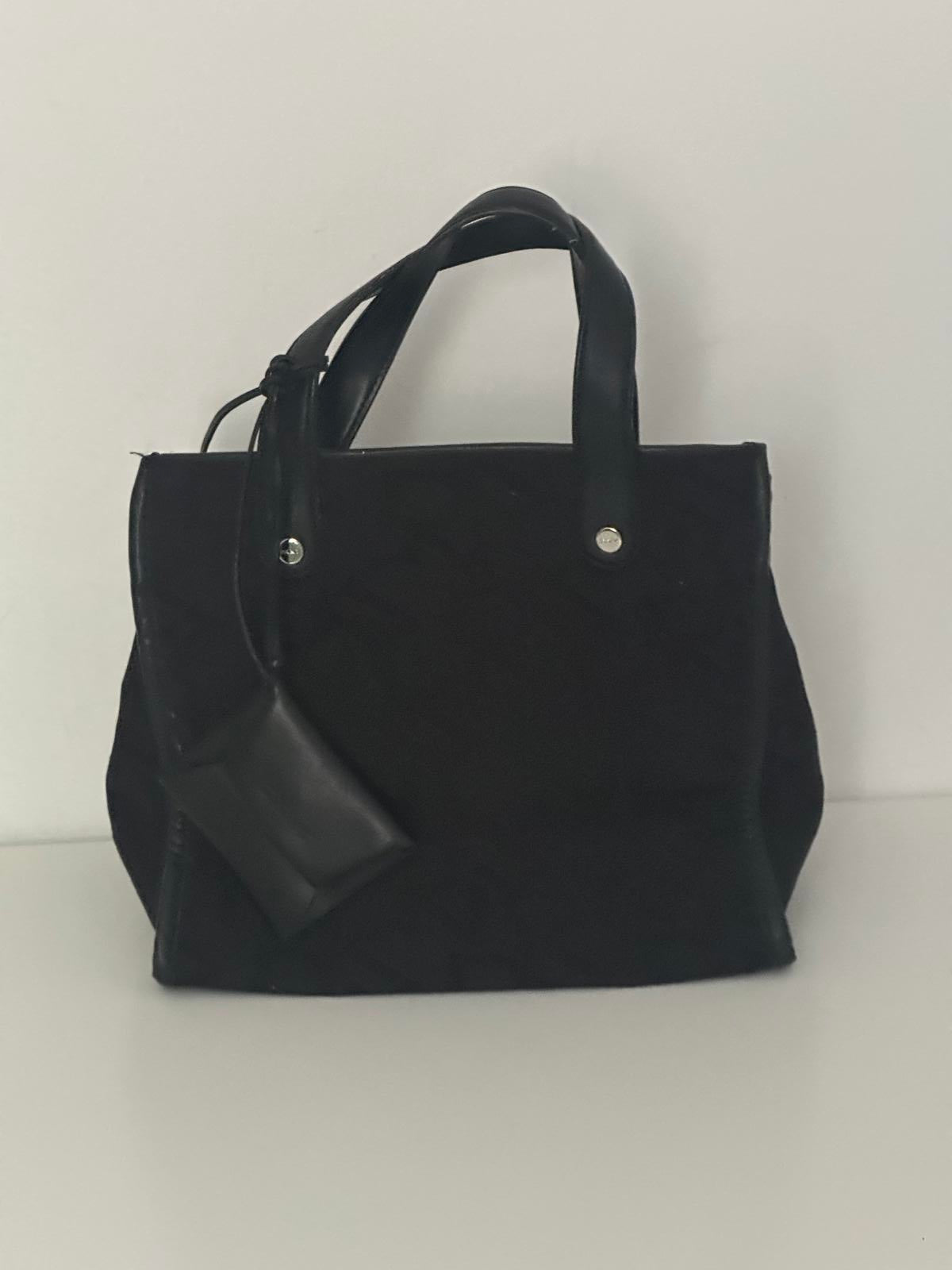 DKNY Black Monogram Tote Bag with Faux Leather Handles & Pouch
