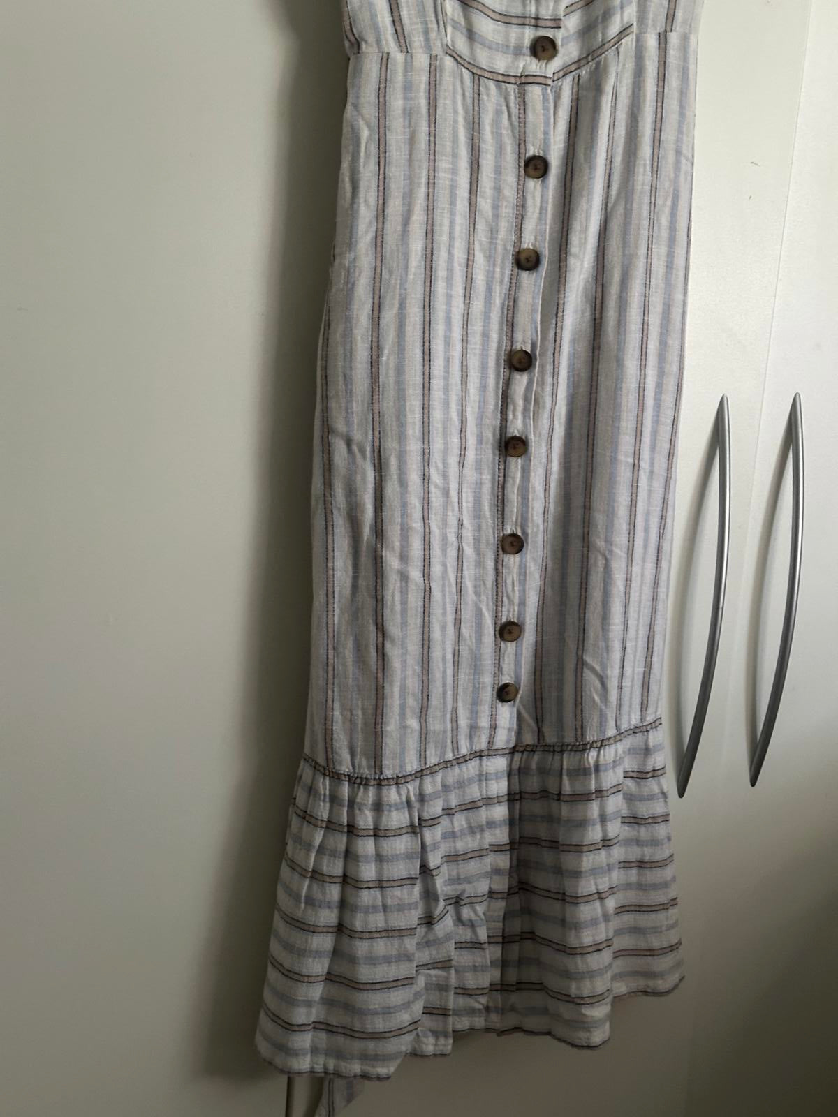 Next Striped Linen Blend Midi Dress with Buttons โ Size 14