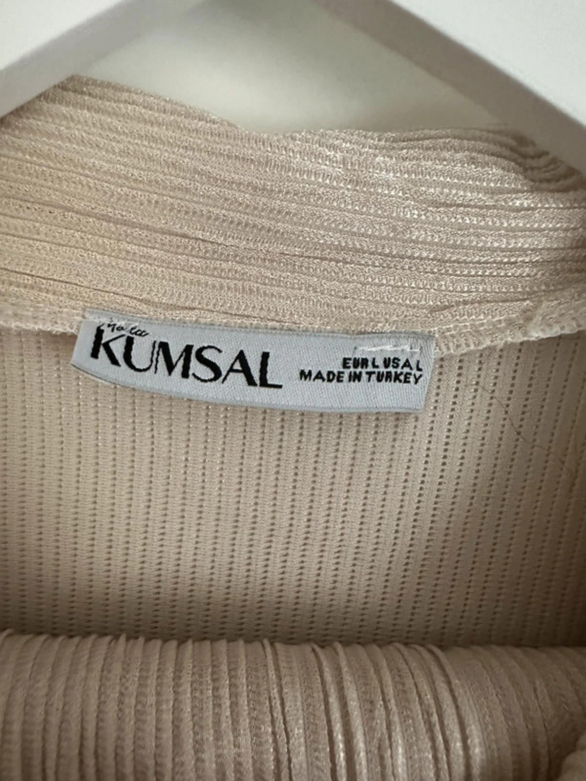 Kumsal Beige Ribbed Co-ord Set (Shirt + Trousers)