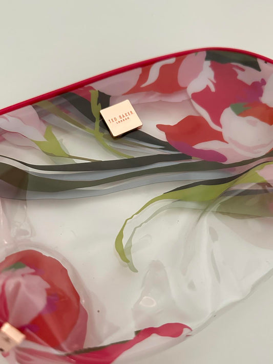 Ted Baker Clear Floral Makeup/Toiletry Bag – Rose Gold Zip