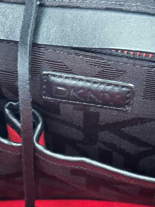 DKNY Black Monogram Tote Bag with Faux Leather Handles & Pouch