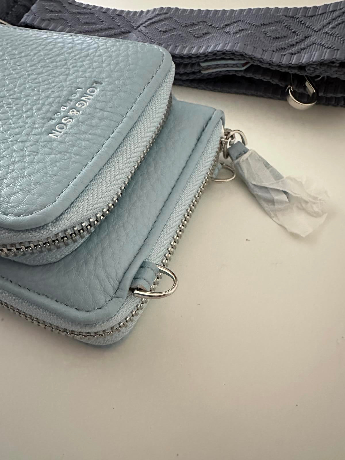 Long & Son Crossbody Bag with Wide Strap + Coin Pouch – Baby Blue
