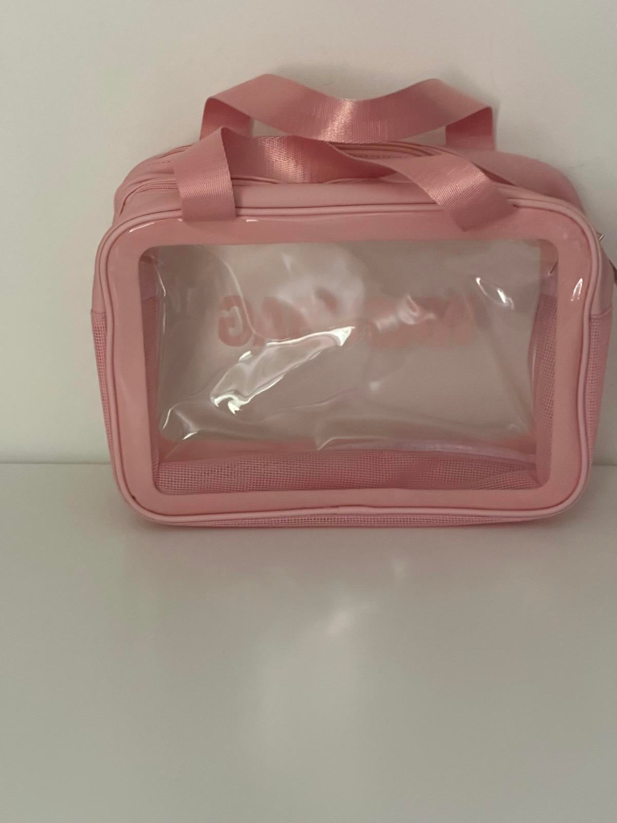 Pink Transparent Wash Bag with Dual Zippers