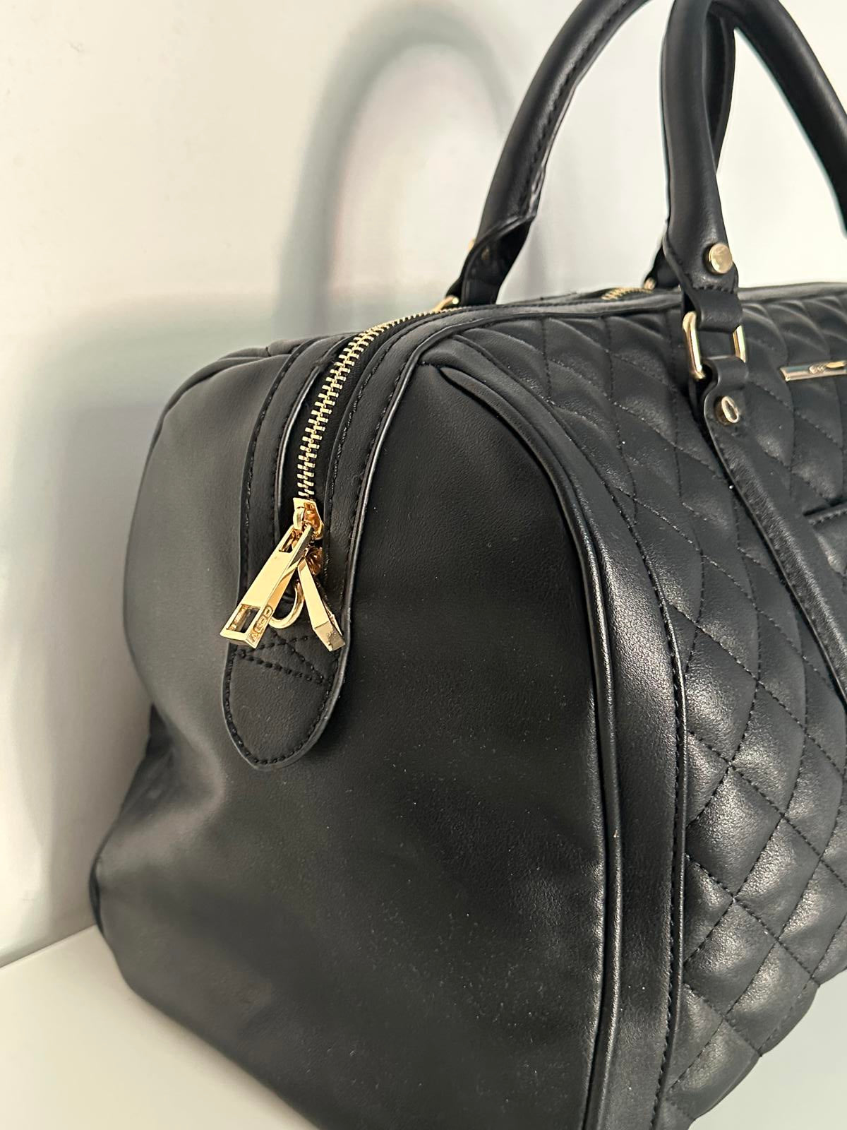 ALDO Scarba Quilted Black Weekend Duffel Bag – l Holdall with Gold Hardware