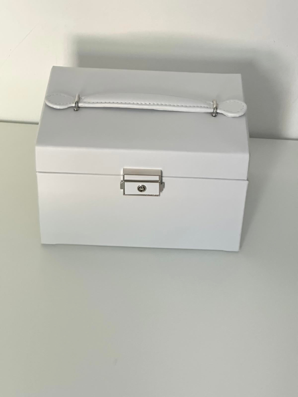 White Lockable Jewellery Box with Mirror & Drawers
