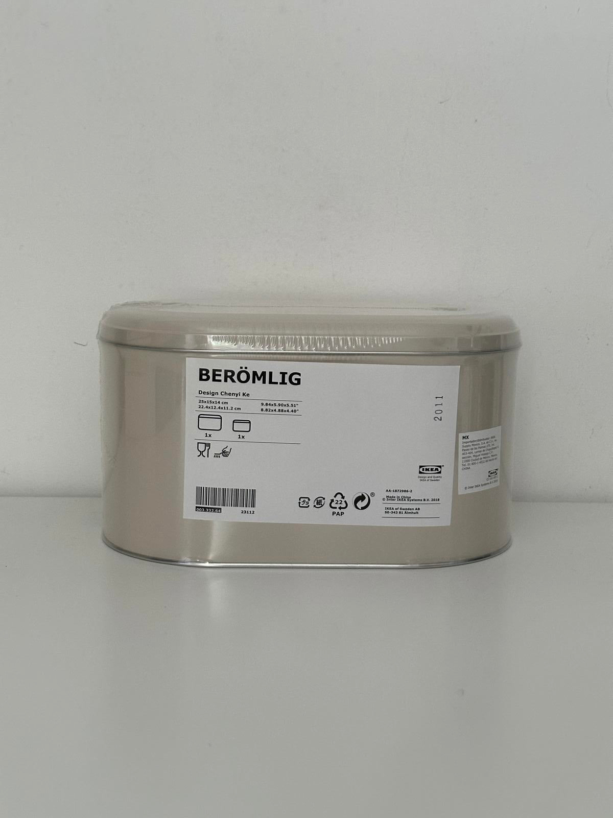 IKEA BERÖMLIG Beige Storage Tin – Modern Metal Kitchen/Household Box