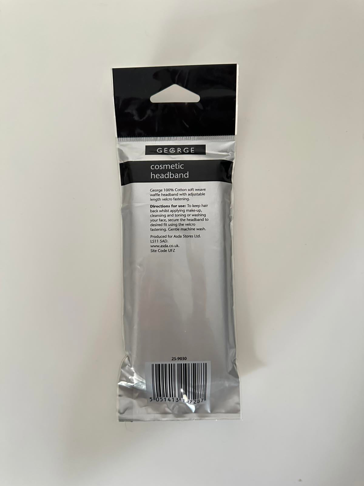 George White Cosmetic Headband – Waffle Weave, Adjustable Velcro