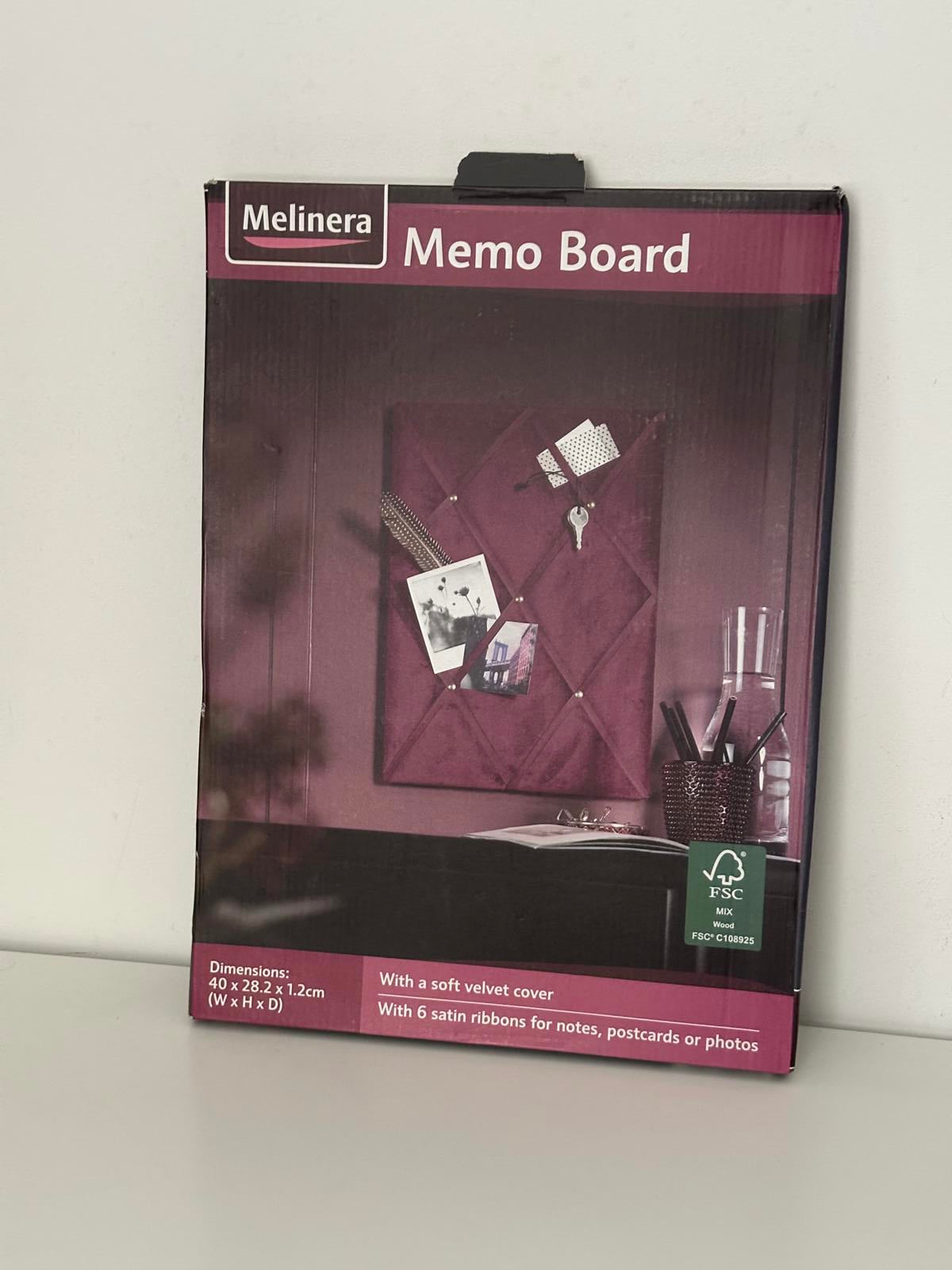 Melinera Velvet Memo Board with Satin Ribbons – Wall Mounted Organiser