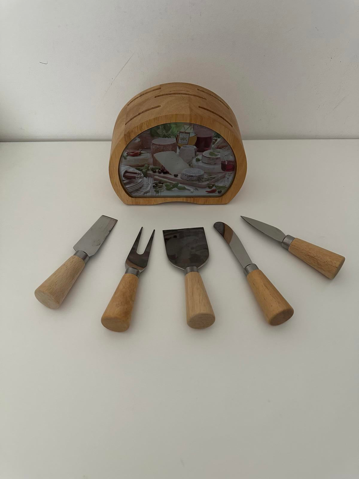 Elegant Cheese Knife Set with Wooden Holder