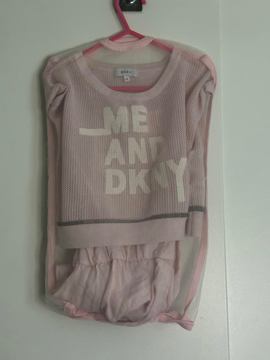DKNY Girls Pink Layered Dress & Mesh Crop Top Set