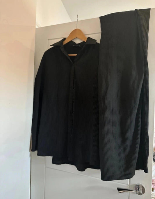 Elegant Black Pleated Shirt & Trousers Set