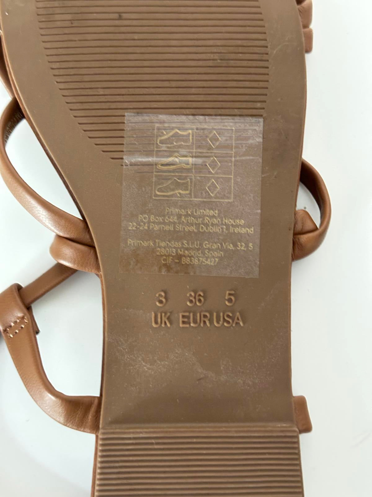 Primark Strappy Flat Sandals โ Brown Size UK 3 / EUR 36